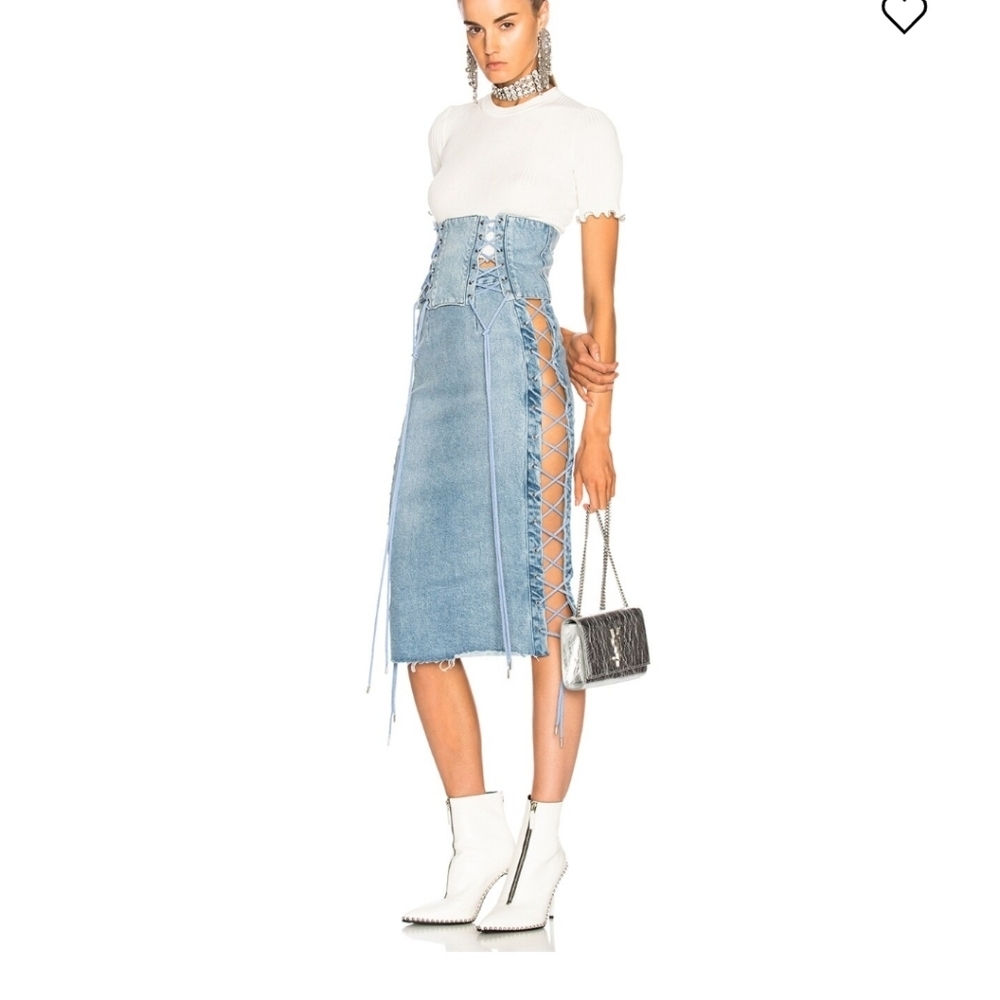 Revolve GRLFRND Crystal Lace Up Skirt  in color beat drop sexy midi jean skirt